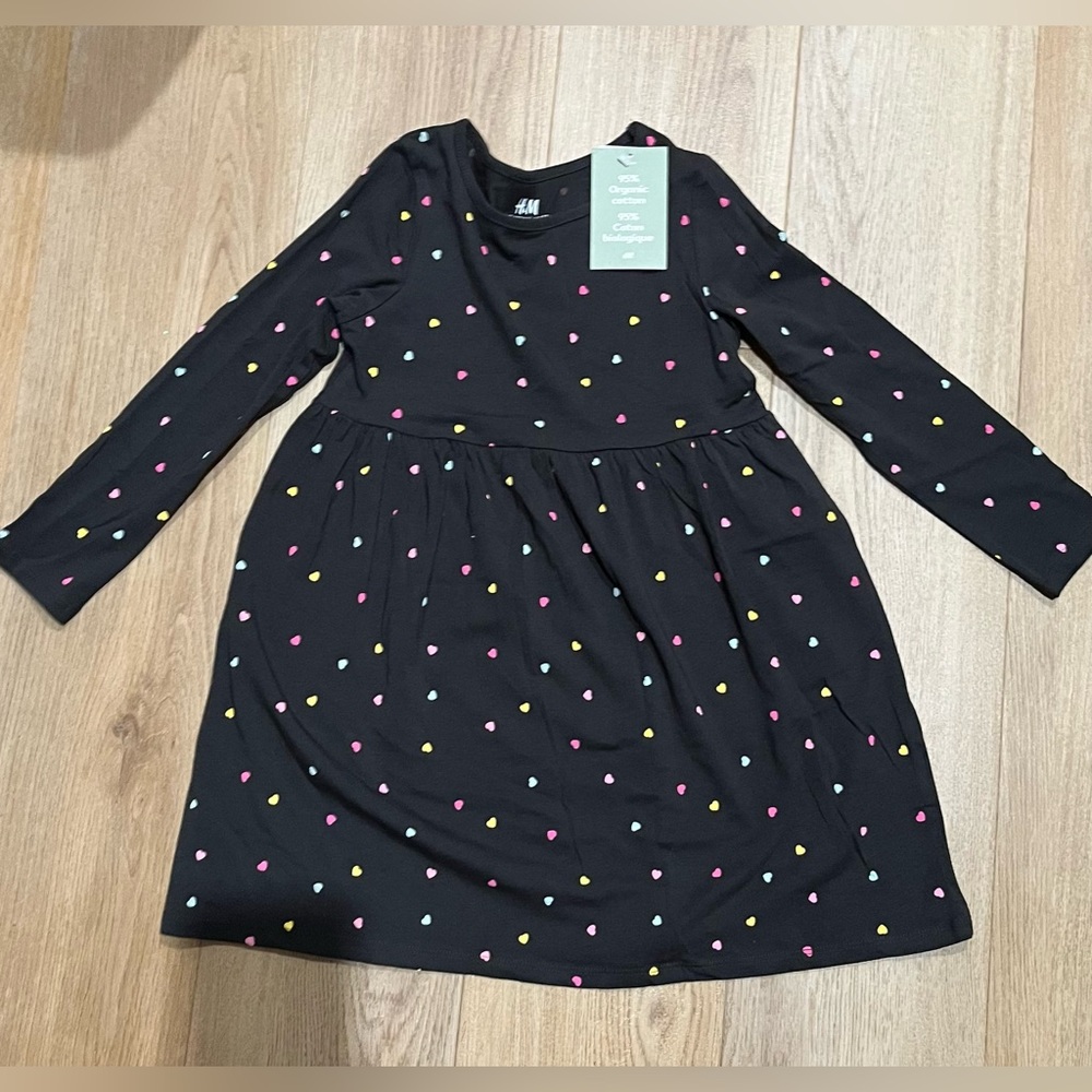H&M Organic Cotton Grey Dress with Colorful Hearts